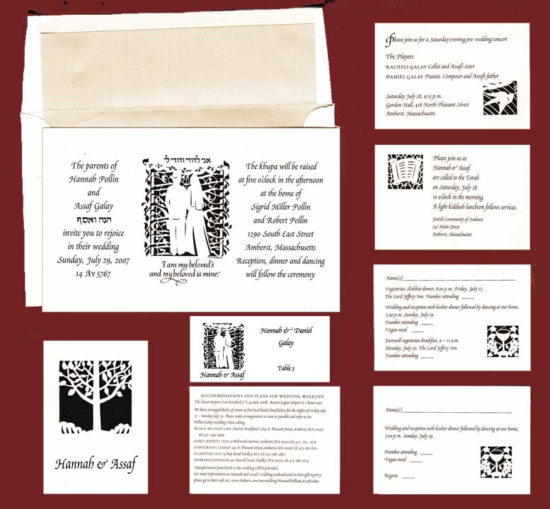 Chuppah Invitation with reception cards response cards place card 