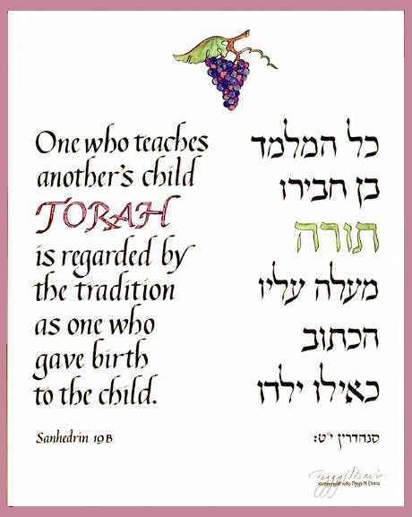 Hand painted teacher print with quote from the Talmud